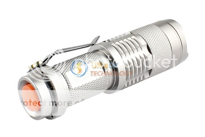 Silver 7w CREE Q5 LED 300 L Brighter SLIM Flashlight torch light can 