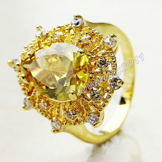Brand Jewellery Sparkling Women 18K Yellow Gold Filled 10ct Topaz Ring