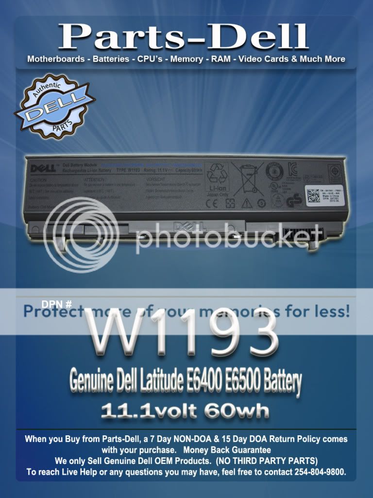 Genuine Dell Latitude E6400 E6500 Battery 11.1volt 60wh W1193  
