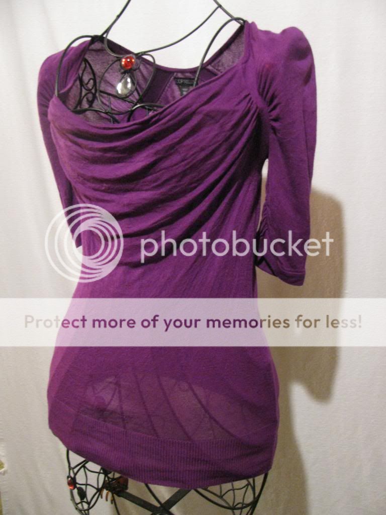 Express Purple Blouse Size XS Cowl Neck Bunched Sleeve 3/4 Sexy 